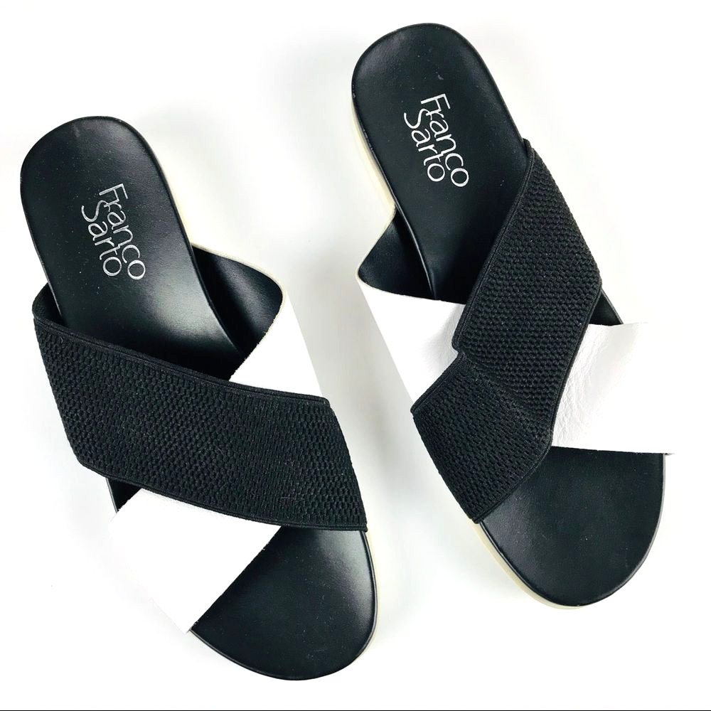 Franco Sarto Lexa Slide Sandals Black and White